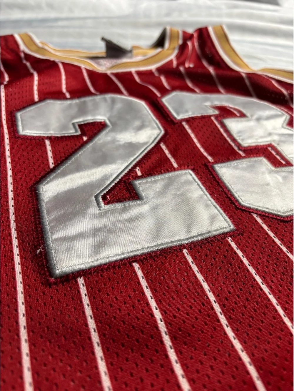 Jordan Red Pinstripe Basketball Jersey with Number 23